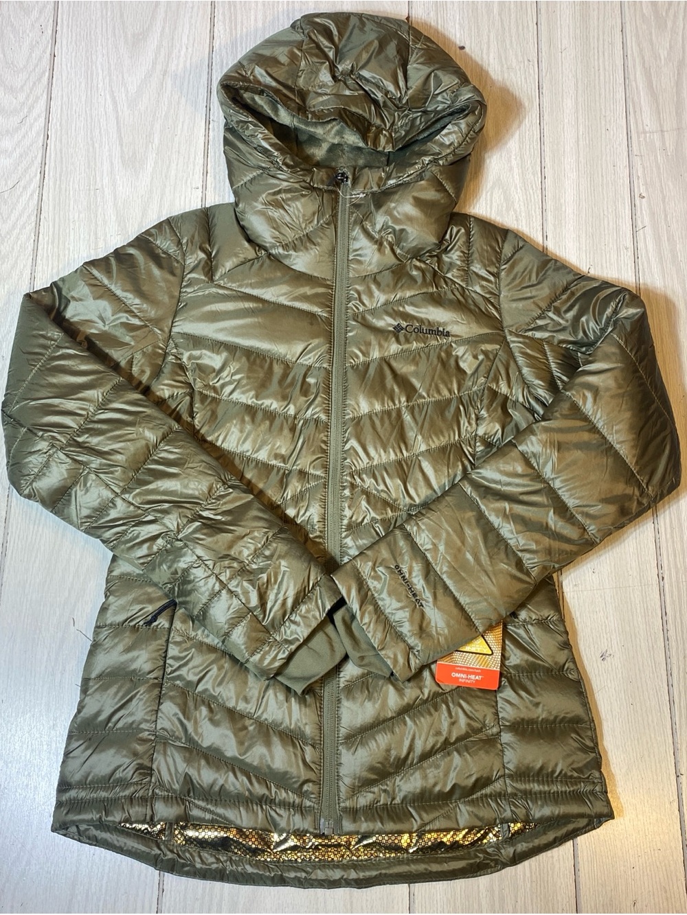 NWT Columbia Joy Peak Hooded Jacket Womens Small S Olive Green Omni-Heat $170